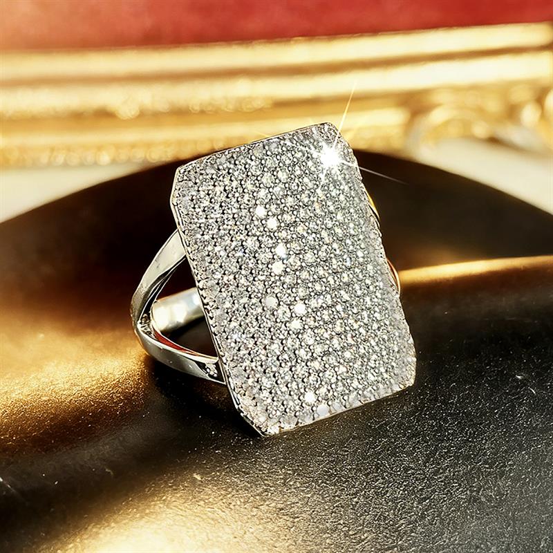 Huitan Sparkling Women Geometric Ring Full Brilliant Cubic Zirconia Fashion Wedding Party Accessories Elegant Luxury Jewelry