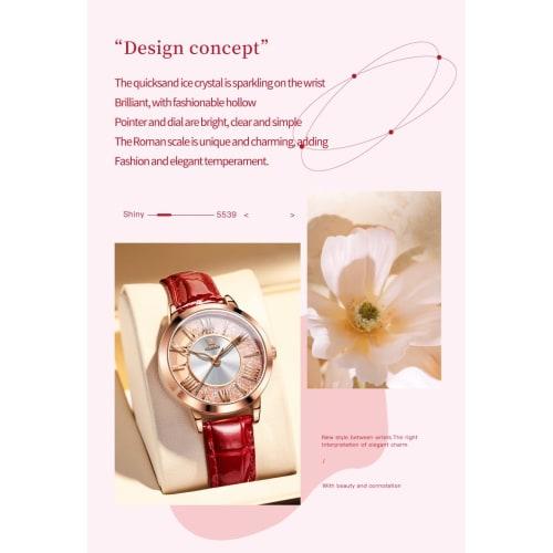 OLEVS Women's Watch Set - Easy-to-Read Bracelet Watch - Premium Stainless Steel - Calendar, 3 ATM Water Resistance, Luminous Gold/Silver (Red)