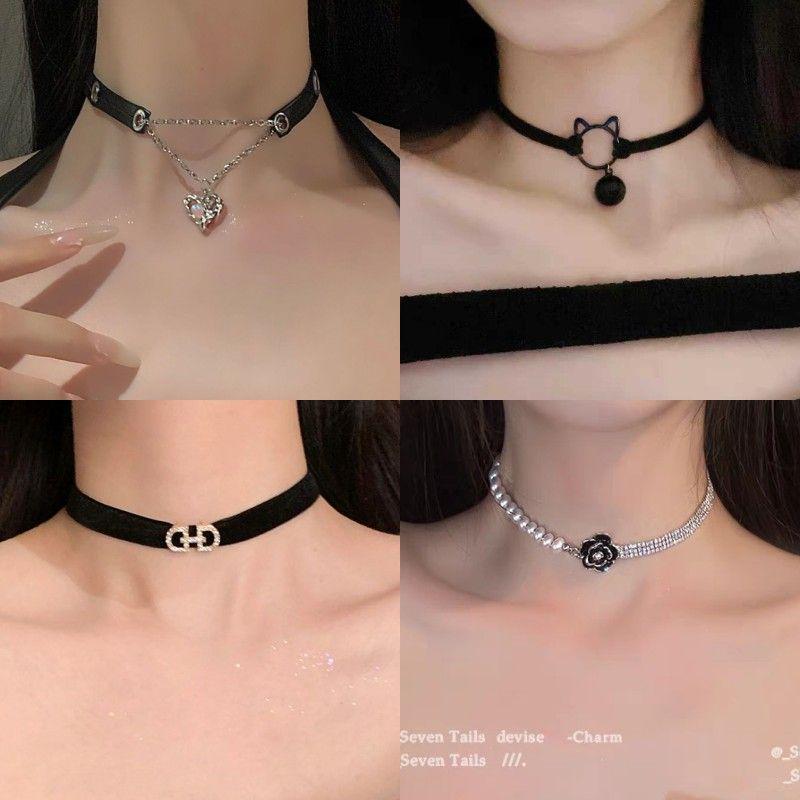 Trending Women's Leather Choker Necklace with Letter Stitching - Light Luxury & Cool Style Clavicle Chain Hot Girl Accessory.