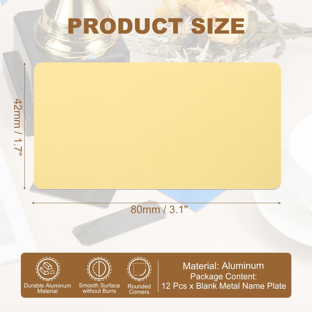 6/12Pcs Blank Engraved Metal Name Plates Laser Strong Adhesive Nameplate Anodized Aluminium Custom Blank Plates Bussness Cards