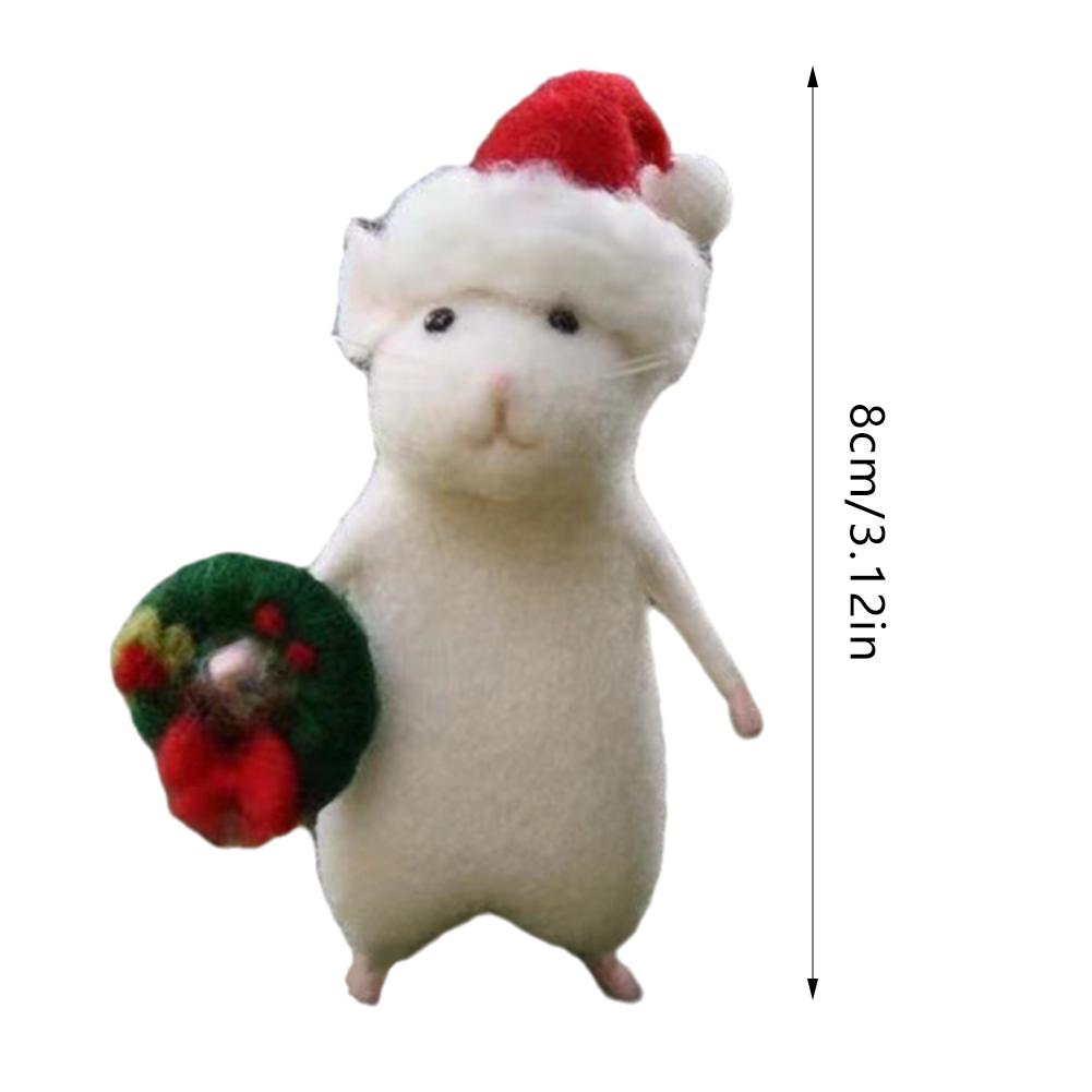Mouse with Xmas Hat Halloween Mouse Handmade with A Pumpkin Wool Felt Mouse Figurine Gifts Cute Mouse Wool Felt Figurine