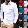 Autumn And Winter Men's Long Sleeve Zipper Lapel  Polo Shirt Solid Casual Top