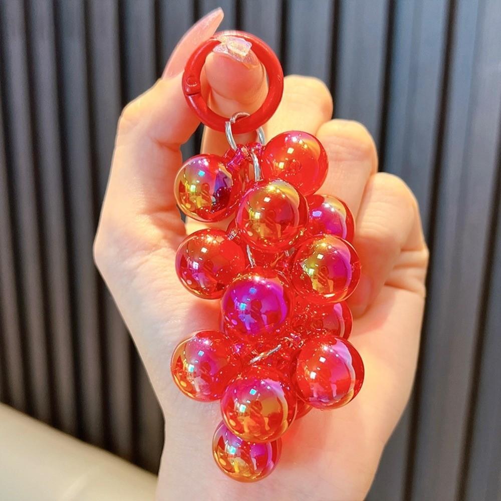 Transparent Bead String Keychain Detachable Acrylic Pendant Fashion Grape Pendant Keychain  Gift красный