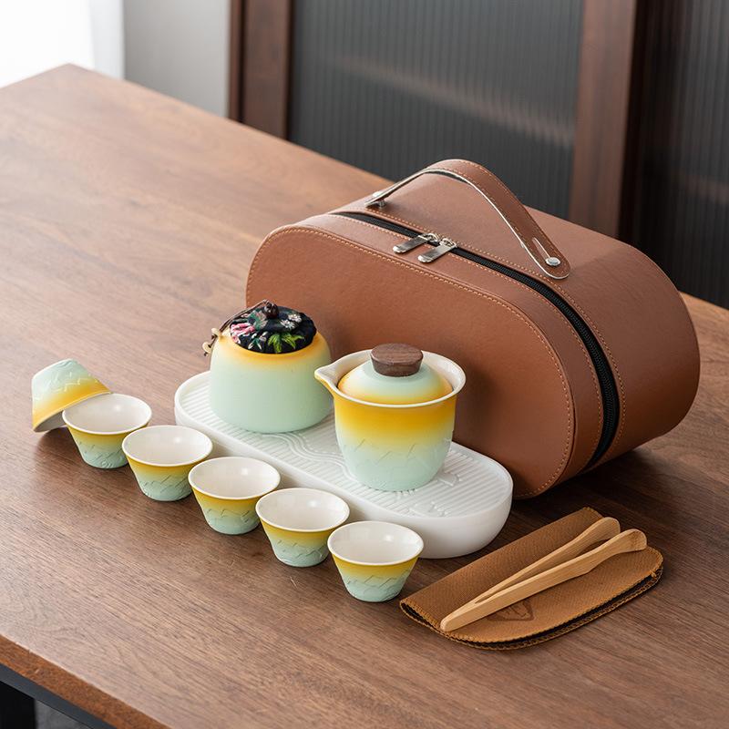 Tragbares Reise-Teeset im japanischen Stil für den Außenbereich, eine Kanne und vier Tassen, hochwertiges Express-Teeset