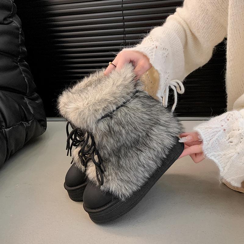 Fashion Trend Fleece Thickened Heightened Thick-soled Snow Boots Women's 2025 New Winter Warm Fluffy Women's Cotton Boots