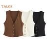 Vest Top for Women Vintage Tank Crop Top V Neck Button Down Waistcoat Retro Casual Sleeveless Cardigan