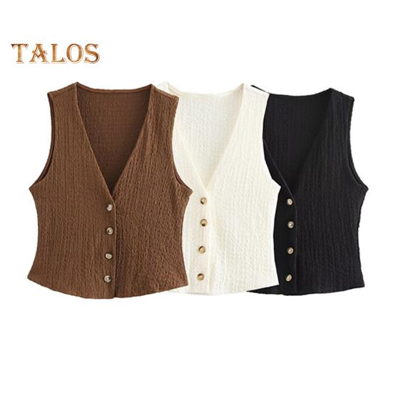 Vest Top for Women Vintage Tank Crop Top V Neck Button Down Waistcoat Retro Casual Sleeveless Cardigan