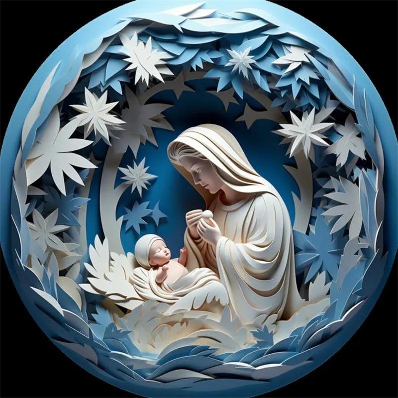 Religious Art 2D Flat Jesus Birth Pendant Relief Effect Sign Ornaments Nativity Scene Decoration Acrylic Christmas Ideal Decor
