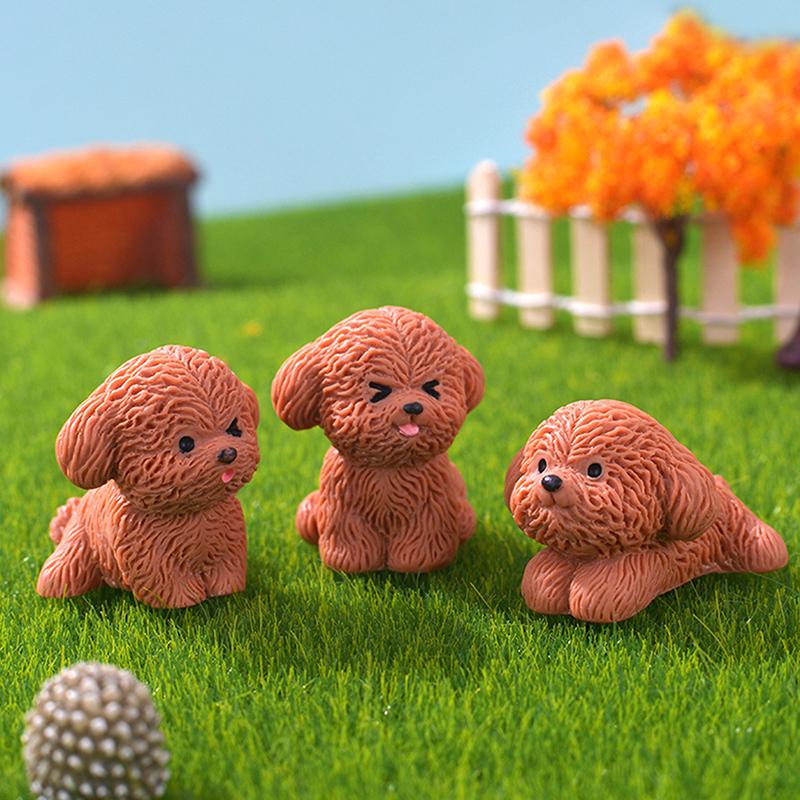Figurka Miniaturní Roztomilé hnědé plyšové štěně pejska Micro Krajina Ornamenty Pro bytové dekorace Kawaii Animal Dekorace na plochu