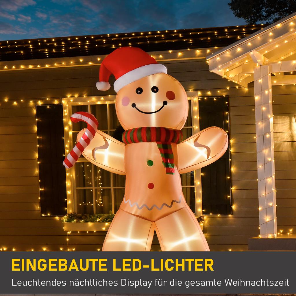Self-inflating gingerbread man, including blower, Christmas decoration 2.4 m with LED lights