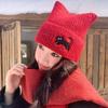 Elastic Cat's Ears Knitted Hat Embroidered Cat Woolen Hat Retro Warm Cap  Women