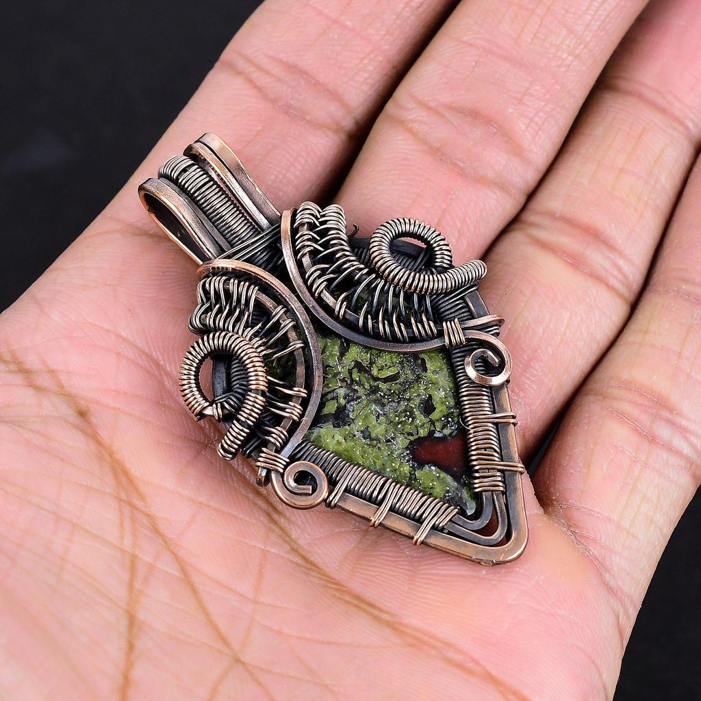 Dragon Blood Jasper 999 Copper Wire Wrapped Pendant, Handmade Gemstone Pendant Jewelry, Gifts For Wife Brand New Pendant