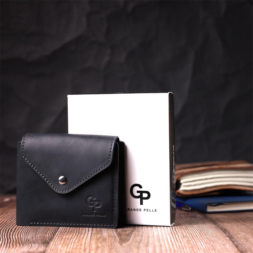 Stylish Wallet with a Coin Holder Inside Made of Genuine Leather GRANDE PELLE Wallet 16802 Black