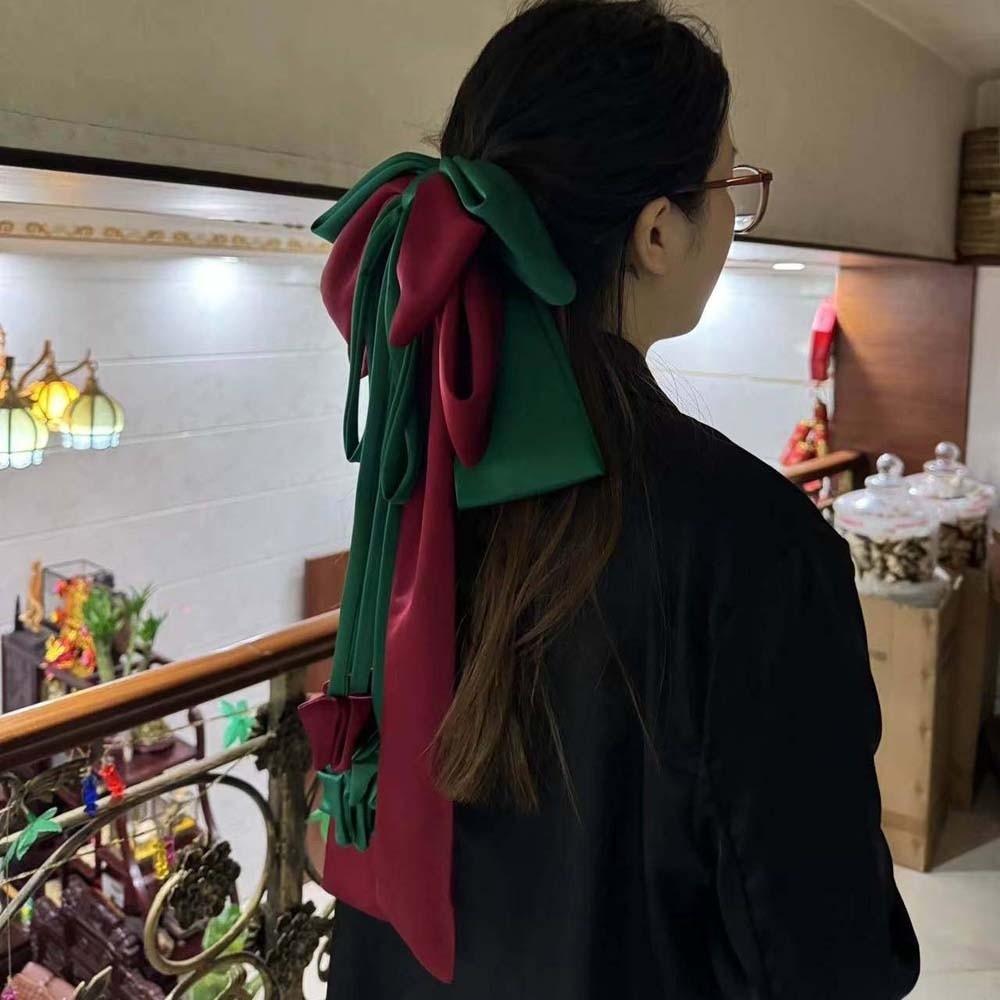 Contrast Color Oversized Bow Hair Clip Zinc Zinc Alloy Christmas Hair Accessory Satin Ribbon Headdress  Gifts