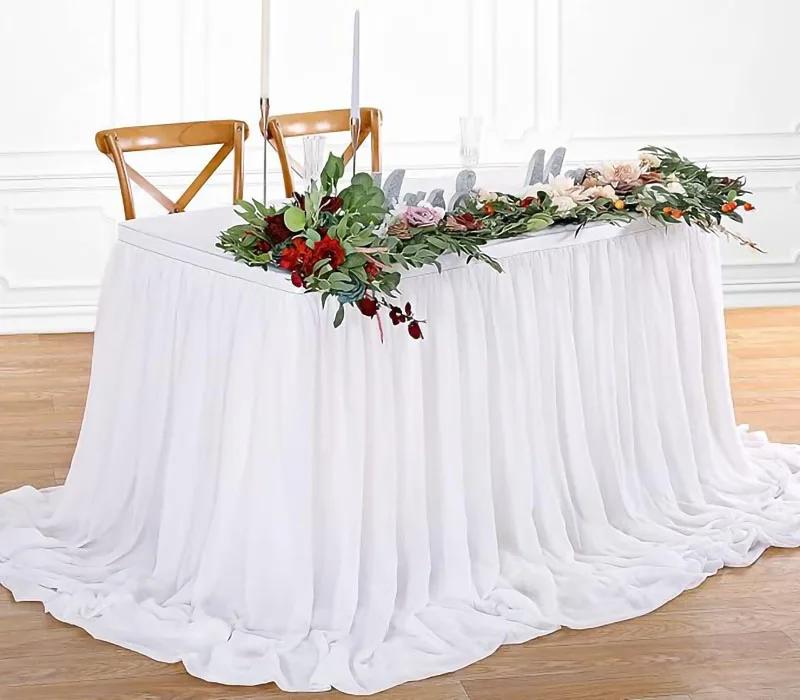 Chiffon Table Skirt Wedding Christmas Tablecloth Sheer Fabric for Sweetheart Table Birthday Party Cake Table Baby Shower Decor