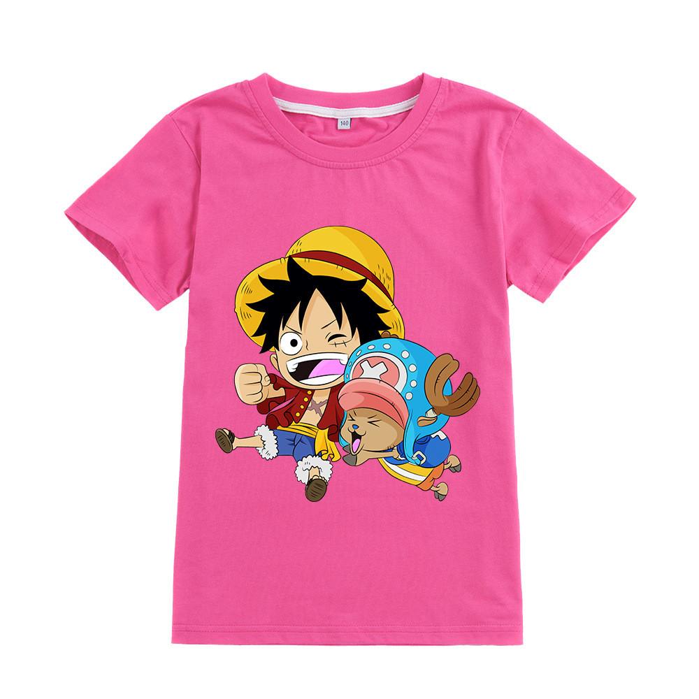 A904 Kids Boys Girls One Piece Luffy Print Short Sleeves T-shirt Top