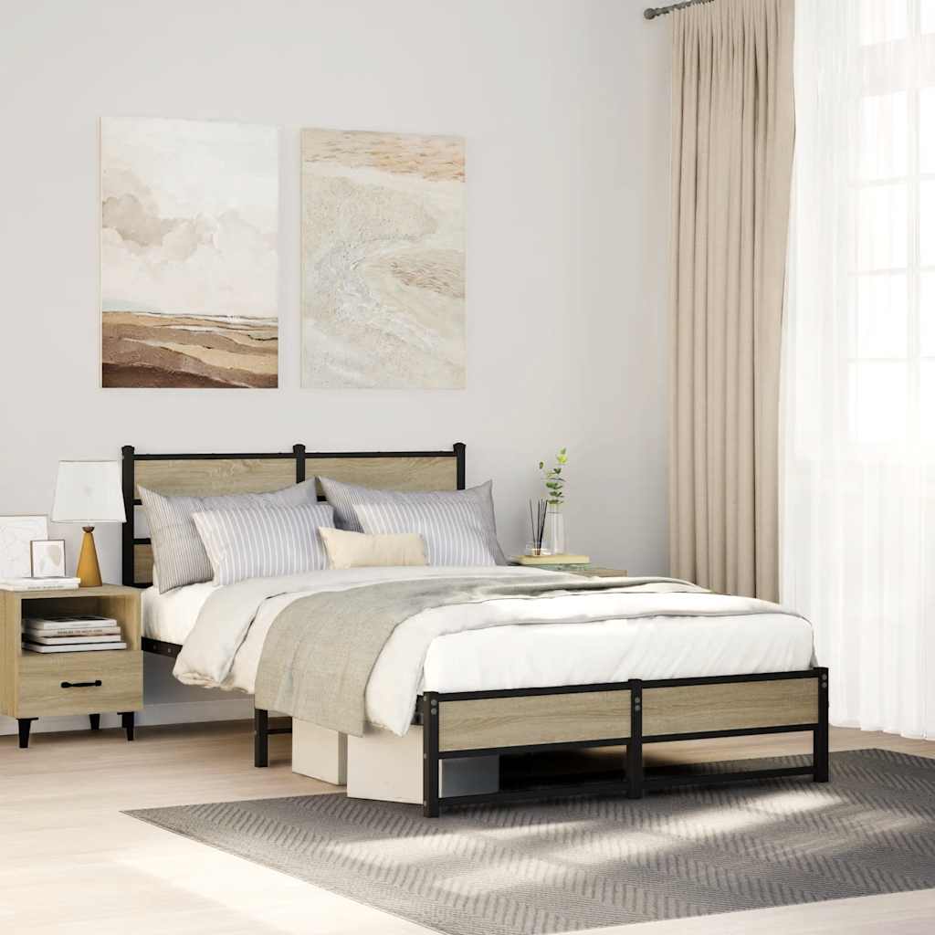 Metal Bed Frame without Mattress Sonoma Oak Finish 120x200 cm