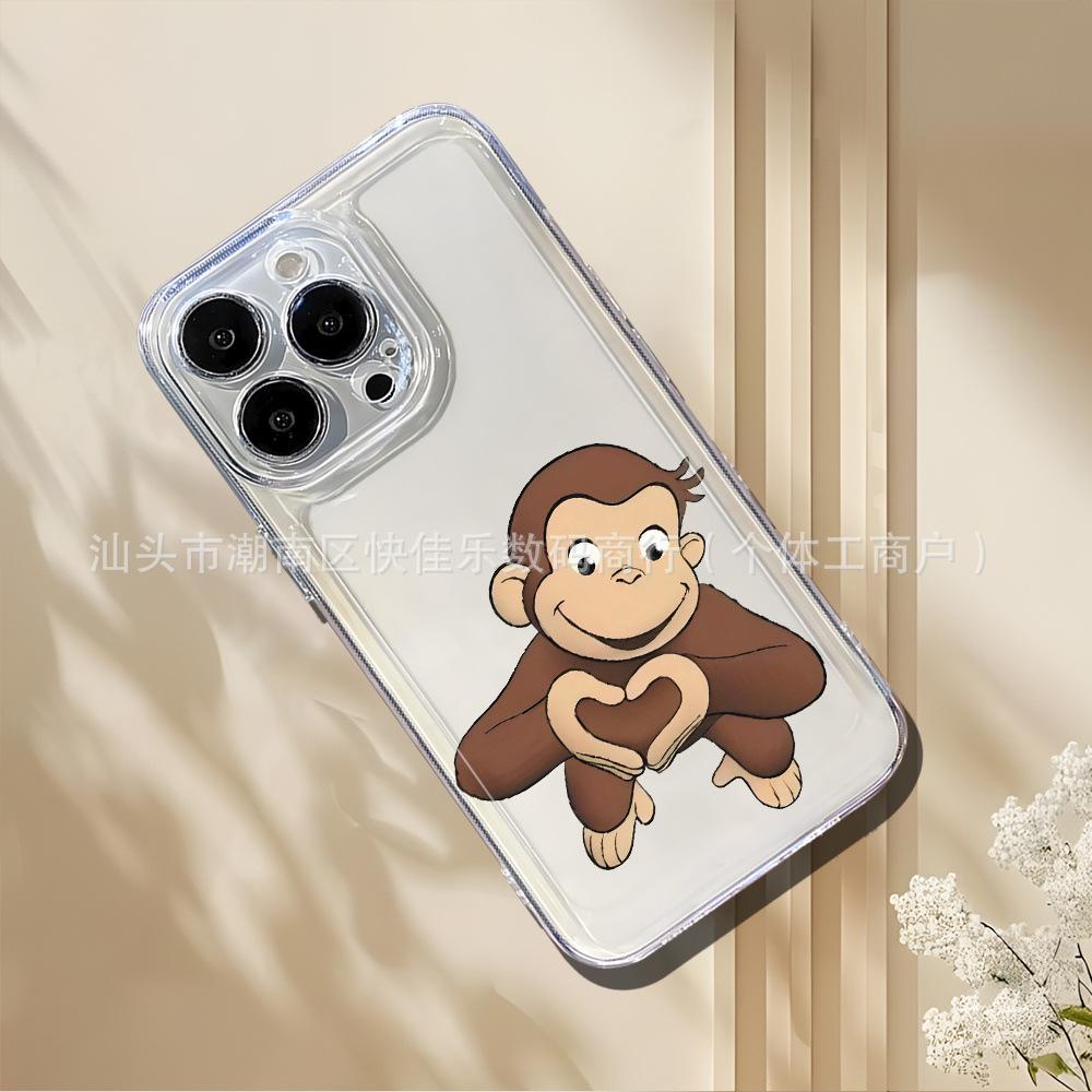 Cute little monkey for Apple 16Pro/17 transparent phone case iPhone15/14/13/12 mini/11