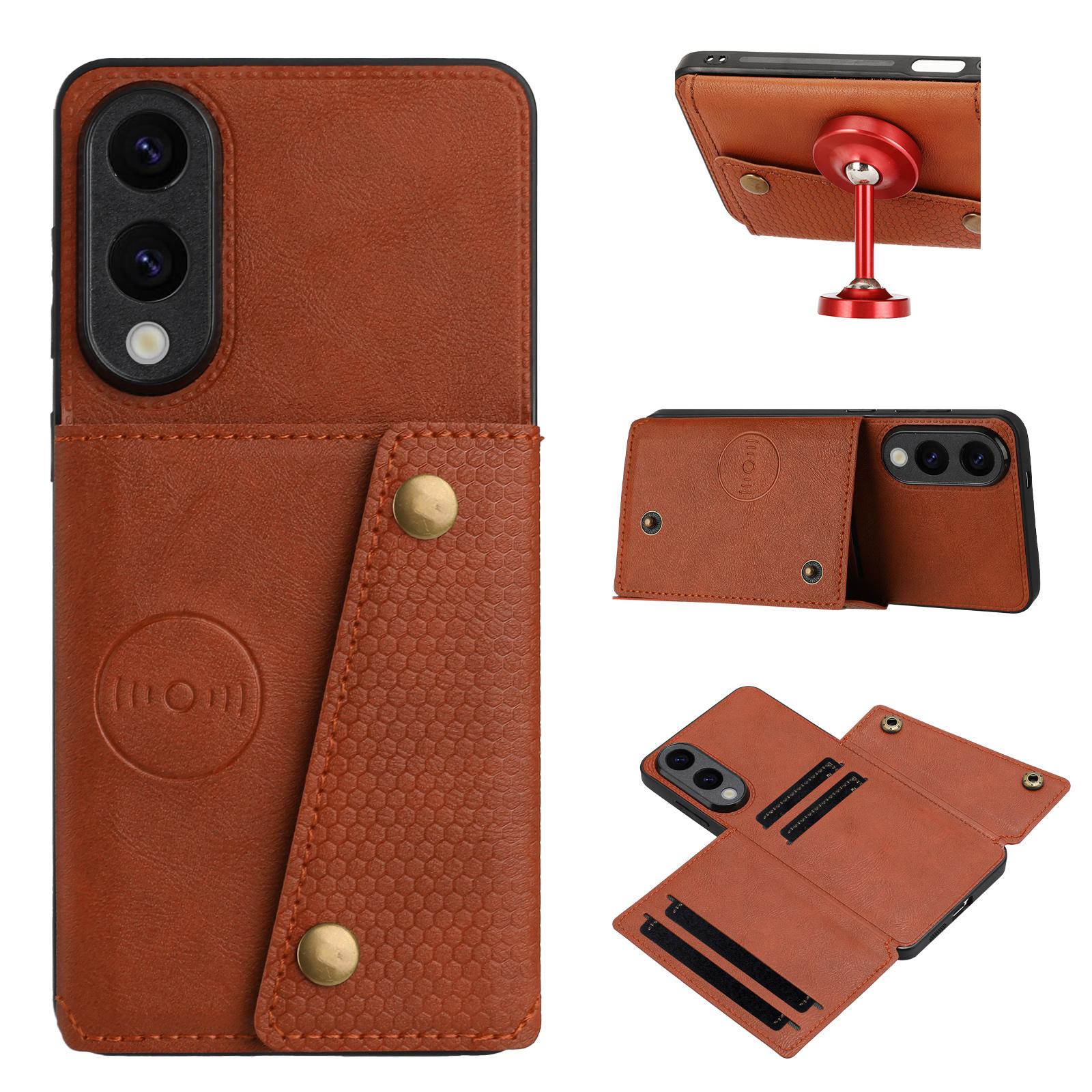 

For Samsung Galaxy S25 Edge Case with Card Slots Kickstand Leather+TPU Phone Cover Brown