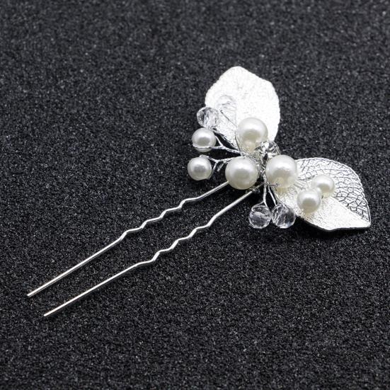 Bridal Wedding U Shape Leaf Rhinestone Faux Pearl Hair Stick Hairpins Gifts