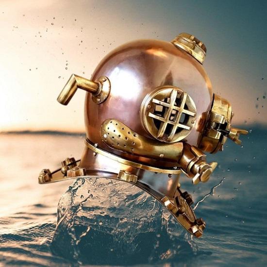 45.72 Cm Copper Brass Diving Helmet Maritime Deep Sea Diver’s Replica