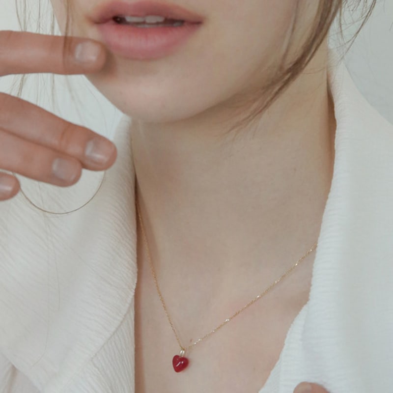 Modernlike 14k GF Silver Coral Red Quartz Crystal Heart Necklace 2P Set