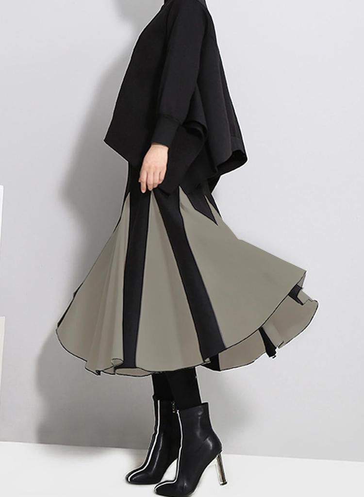 Sueeya Long Elastic Loose Perfect for and Everyday Fall and Winter Women's Skirt, Two-Tone, Waist, Simple, Fit, Figure-Flattering, Stylish, Slimming,