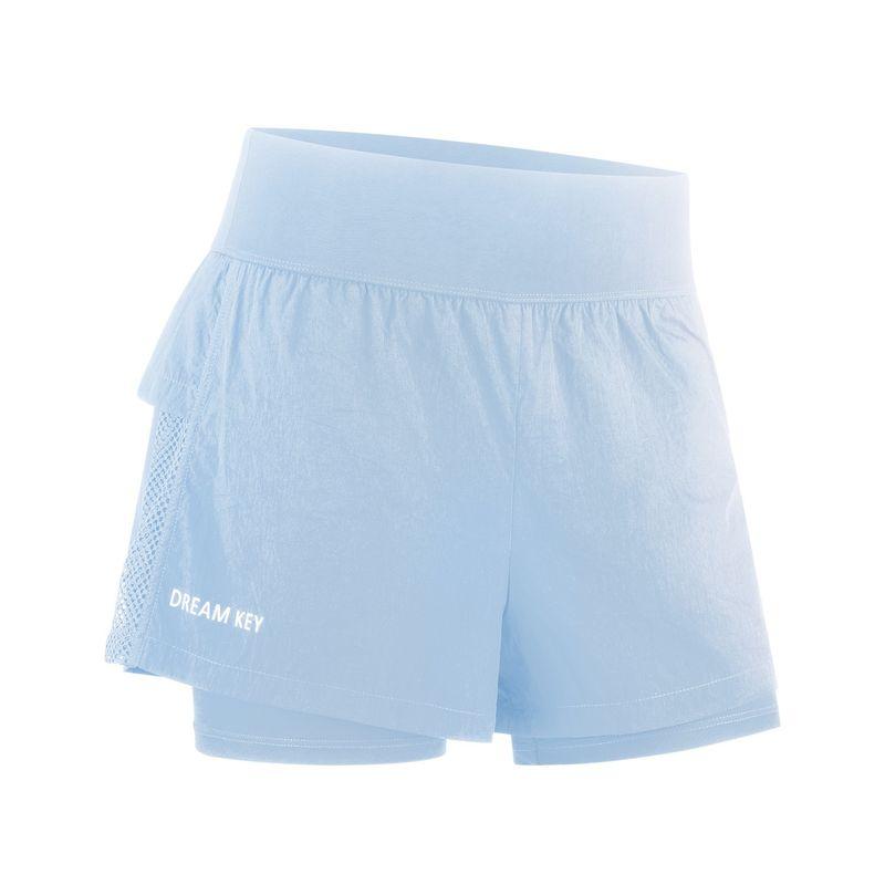 

Summer New Arrival Fake Two-Piece Mesh Patchwork High Top Sports Training Shorts Quick-Drying Running Loose Yoga Pants Clear Blue XXL