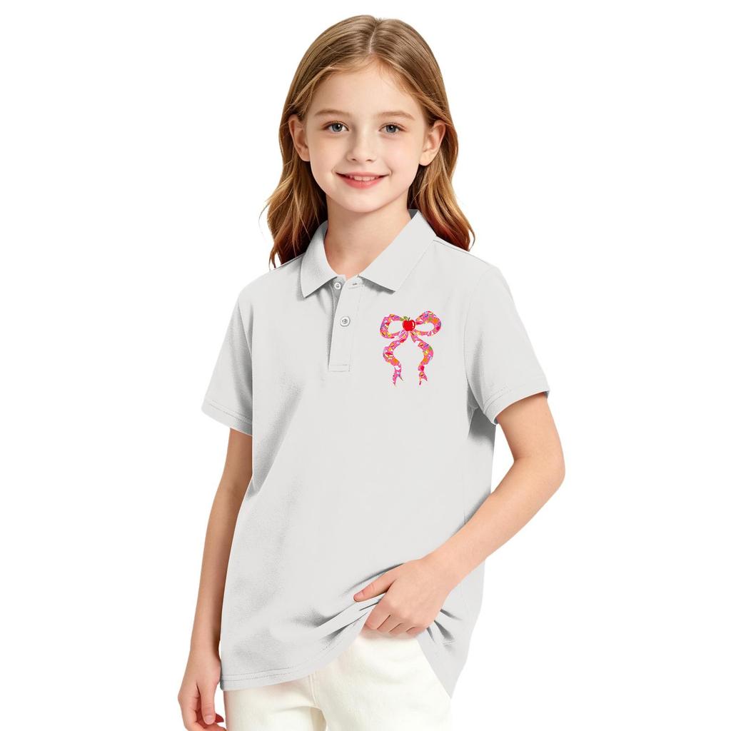 Girls School Uniform Short Sleeve T-Shirt Print Casual Top for Back To School