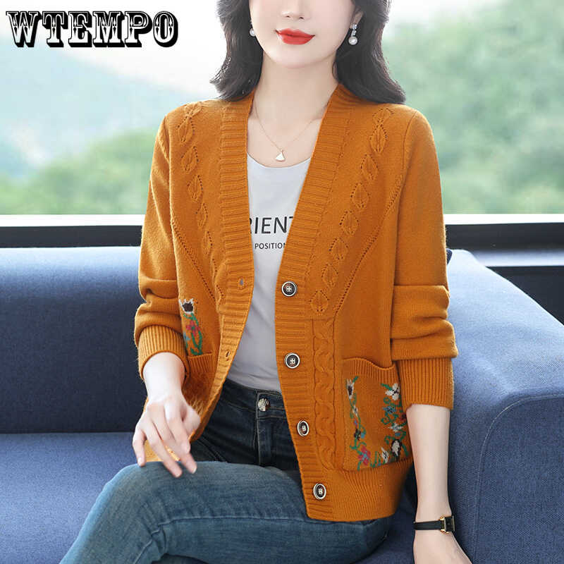 Sweater Cardigan for Women Autumn and Winter Loose Knitted Coat Solid Color Trendy Long-sleeved Knitted Top