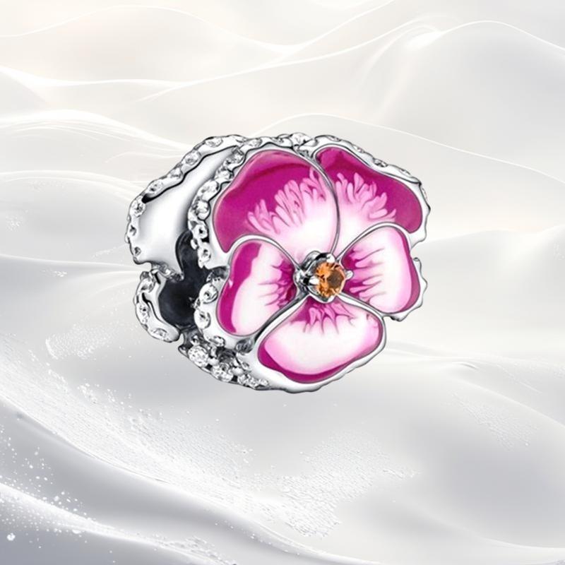 Cherry Blossom Flower Clip Charm Beads Dangle Fit Original Snake Silver Bracelet Necklace Bead For Diy Jewelry Women Gift