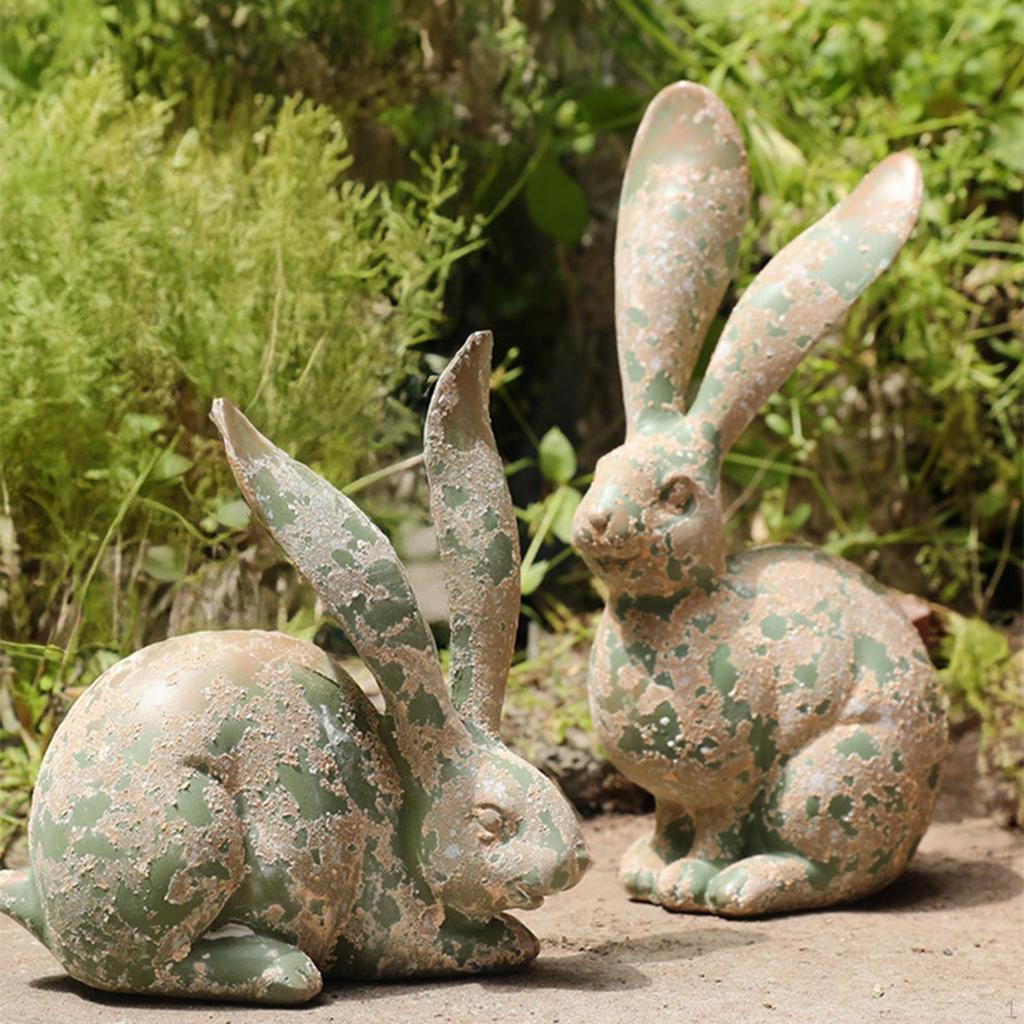2 Pieces Figurines Animal Sculpture Craft Collectible Resin Statue Garden Decoration for Lawn