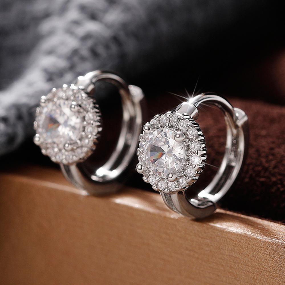 Gold Plated Round CZ Halo Huggie Hoop Earrings, Sparkling Crystal Mini Hoop Earrings for Women