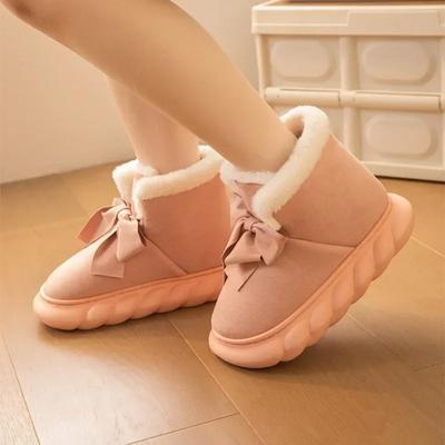Fashion Cute Kawaii Shoes for Woman Platform Booties Ankle Ribbons Bow Women's Snow Boots Chunky Pink Round Toe Designer Luxury Furry 39