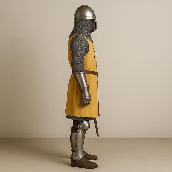 Medieval Knight Armor Set with Yellow Surcoat  Handmade Chainmail  Steel Armor  LARP, Reenactment, Cosplay, Halloween Costume