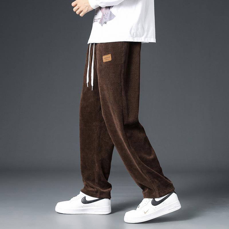 Men's Corduroy Heavyweight Straight-Leg Sweatpants: Trendy Wide-Leg Casual Pants for Spring and Autumn.