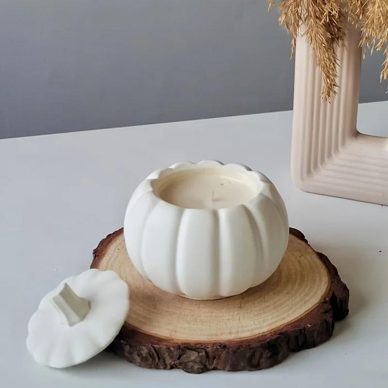 1set Halloween Pumpkin Candle Holder Silicone Mold DIY Wax Container Making Home Aromatherapy Gypsum Decorative Item Storage Jar