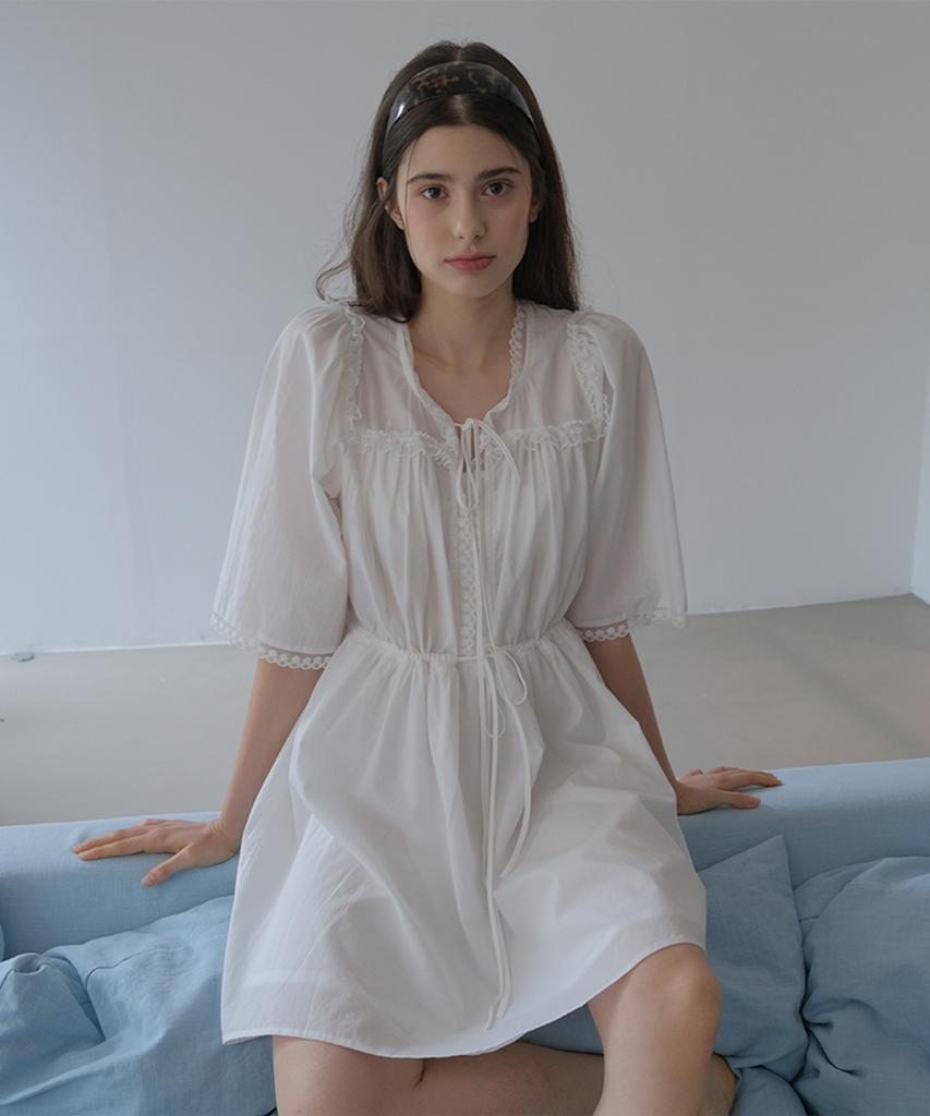 Bember Diana Lace Trim Coat Dress_White