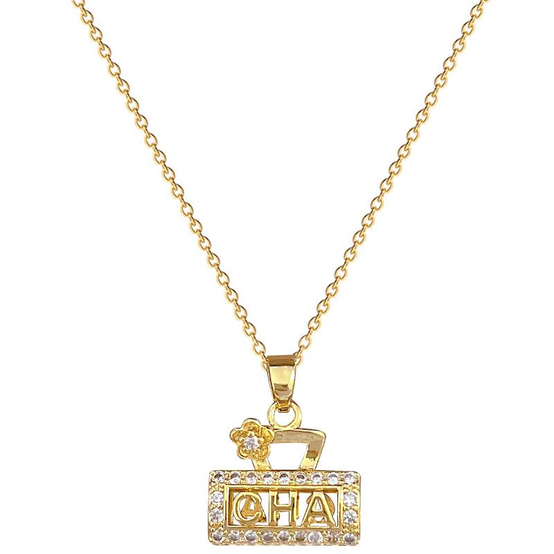 Flower Bag Light Luxury Temperament Gorgeous Full Diamond Necklace Women'S Versatile Collarbone Chain Titanium Steel Chain