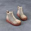 Johnature Ethnic Style Retro Soft Soled Hollow Out Boots Versatile Genuine Leather Flat Women's Sandals