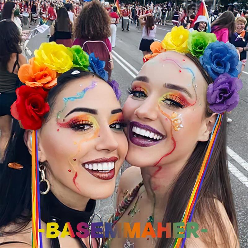 Rainbow Rose Flower Fluttering Ribbon Hair Bands Fluttering Ribbon Headpieces Hair Accessories Pride Day
