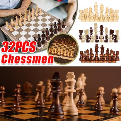 Wooden Chessmen Standard Tournamen Staunton 32PCS Chess Game Pawns Figurine Pieces Chess Pieces Only for Chess Board Game