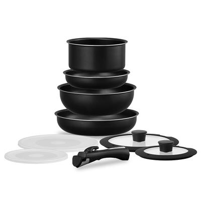 Conjunto de 9 Peças de Panelas e Frigideiras com Cabo Removível Iris Ohyama, Compatível com Indução e Gás, Panelas Revestidas com Diamante, Leves, Antiaderente de Longa Duração,