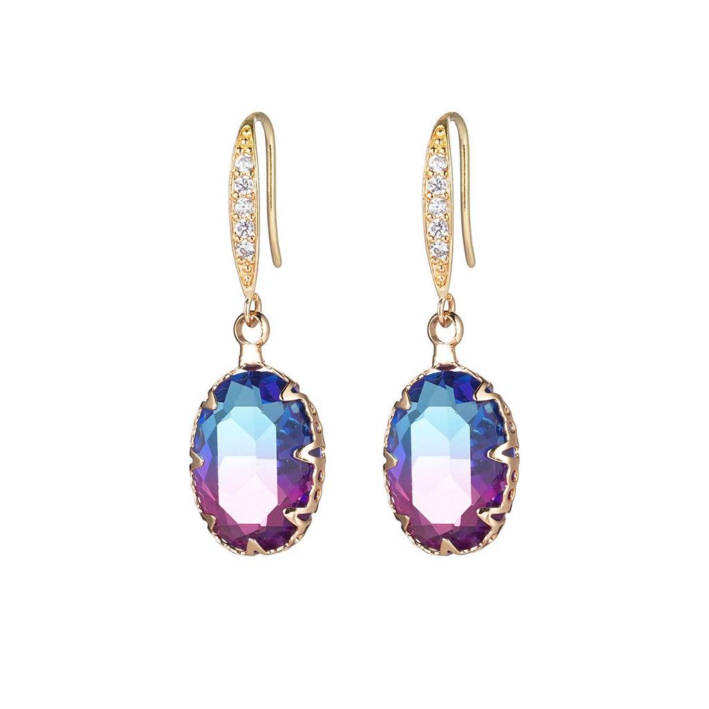 Elegant Geometric Oval Gemstone Earrings with Zircon Inlay - Exquisite Tourmaline Design