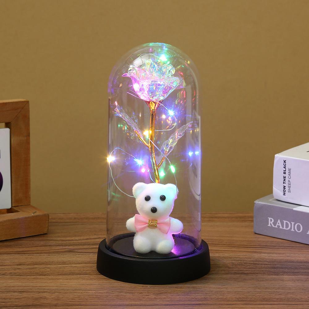 Qixi Festival Valentine's Day ornament gift acrylic cover immortal flower rose night light simulation flower ornament
