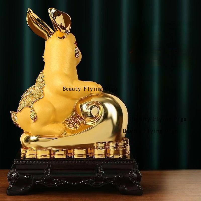 1 Stück Harz Kaninchen Sparschwein Glücksbringer Tierkreiszeichen Kaninchen Sparschwein Ornament Heimdekoration Chinesische Tierornamente Harzornament