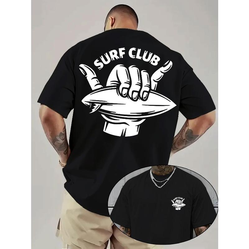 

European sizes [Surf Club Graphic Tee] Men s Navy Surf Club Graphic T-Shirt - PLUS SIZE, Lightweight Breathable Fabric S чёрный