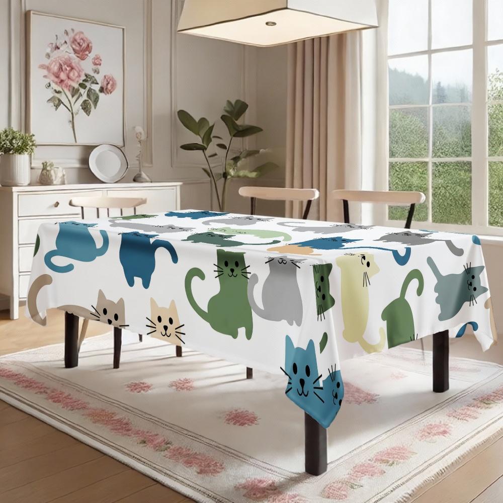 Cat Pattern Rectangle Table Cloth for Table Decor Holiday Party Waterproof Reusable Tablecloth for Table Kitchen Dining Decor
