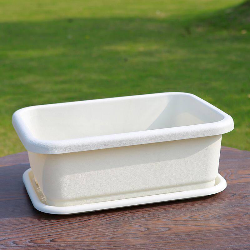1Set Plastic Vegetable Planters With Tray Rectangular Flowerpots For Balcony Indoor Gardening Breathable Plants Pots Garden Tool
