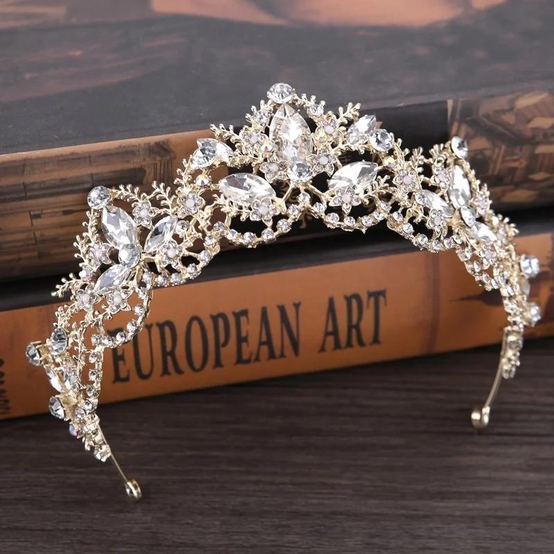 Bridal Crown Baroque Luxury Crystal AB Tiara Light Gold Color Diadem Tiaras For Women Bride Wedding Hair Accessories
